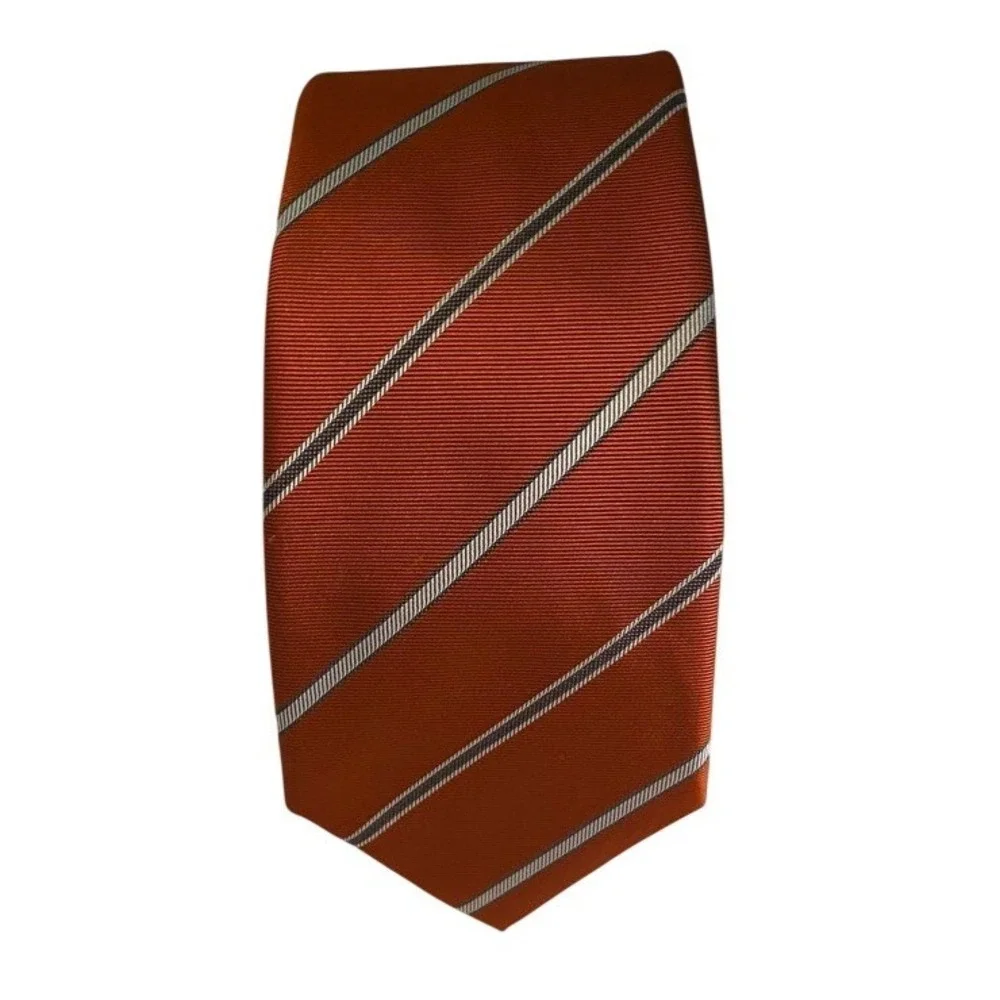 Banana Republic Men Silk Blend Striped Necktie Orange Navy White Diagonal Stripe